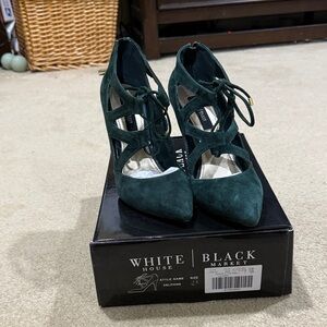 White House Black Market Dark Green Lace-Up Heels size 7.5M